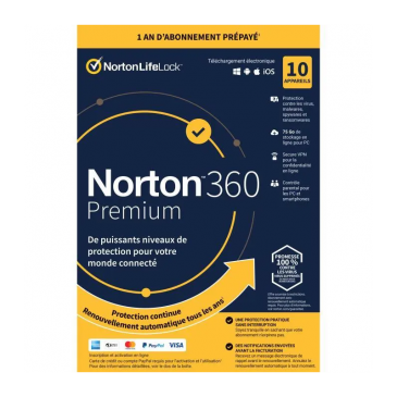 ANTIVIRUS NORTON 360 PREMIUM / 1 AN 10 APPAREILS