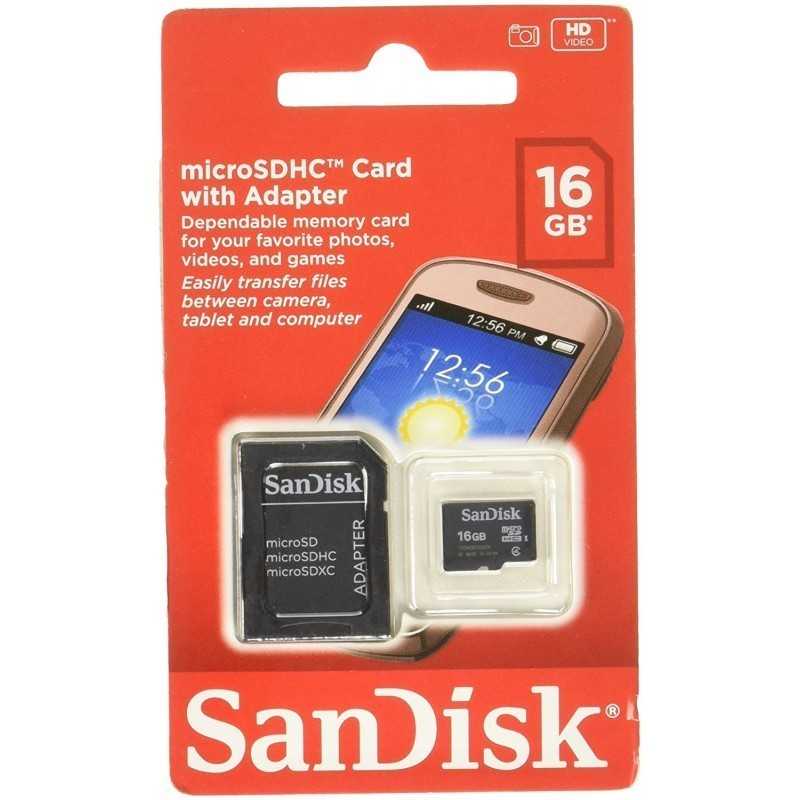 Carte Mémoire Sandisk micro SDHC avec Adaptateur 16Go