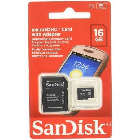 Carte Mémoire Sandisk 16Go Micro SDHC avec Adaptateur 